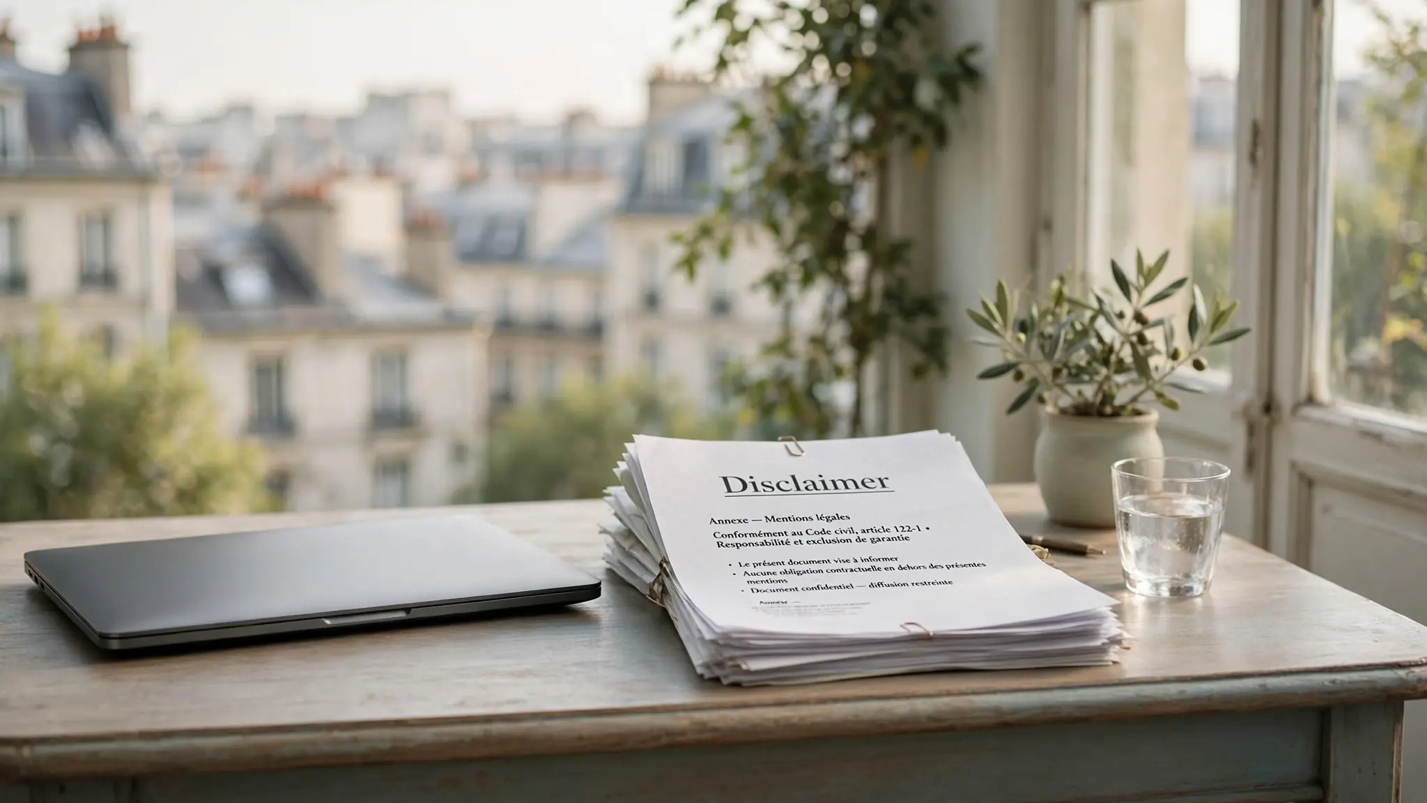 Photo d'un bureau français avec documents légaux et tasse de café.