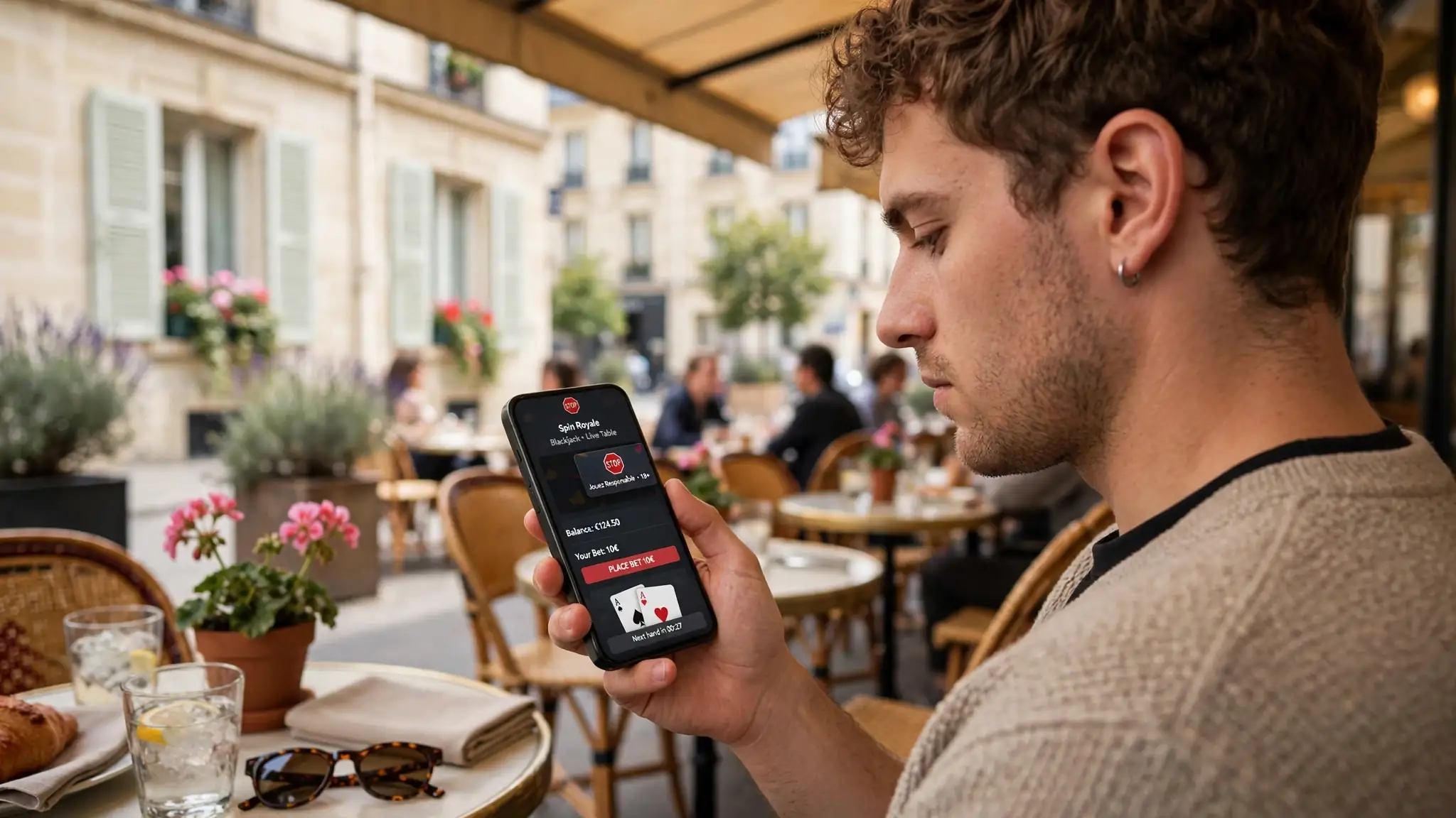 Adultes jouant de façon responsable dans un café français